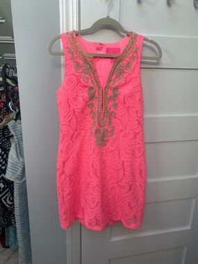 Lily Pulitzer pink embroidered lace mini shift dress